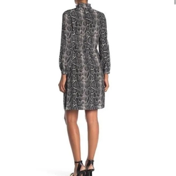 Rebecca Taylor Silk Tie-Waist Shirt Dress Long Sleeve Snakeskin Print 4 Gray - Picture 3 of 16